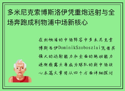 多米尼克索博斯洛伊凭重炮远射与全场奔跑成利物浦中场新核心 多米尼克索博斯洛伊凭重炮远射与全场奔跑成利物浦中场新核心